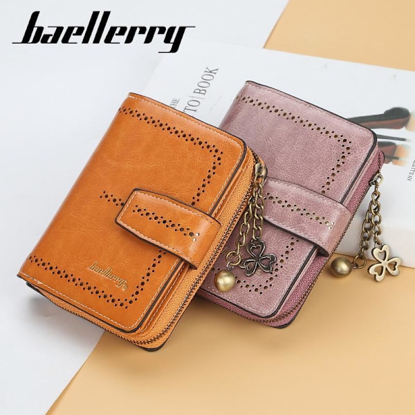 Baellerry Pu Læder Kvinder Card Wallet Kvast Hasp Card Holder lyserød