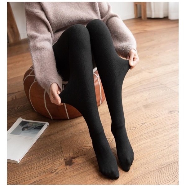 Vinter varm fleece foret tights leggings dame varm scrun mørkegrå leggings med sokker