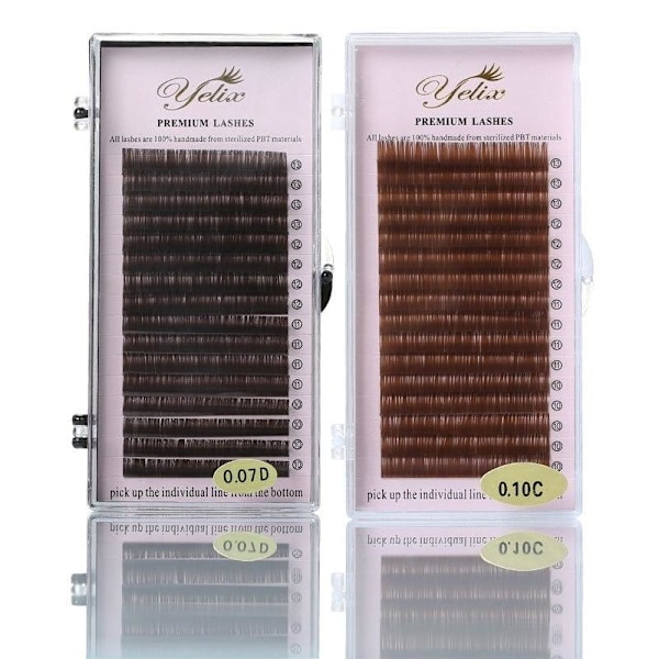 Eleganta Yelix Premium Fransar/fransförlängning/lashes Pack 0.07 C 10-13 Mörkbrun