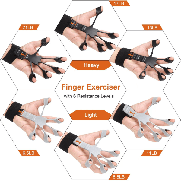 Fingertränare finger träning tränare träningsfinger med 6 olika 1st/Svart+1st/Grå