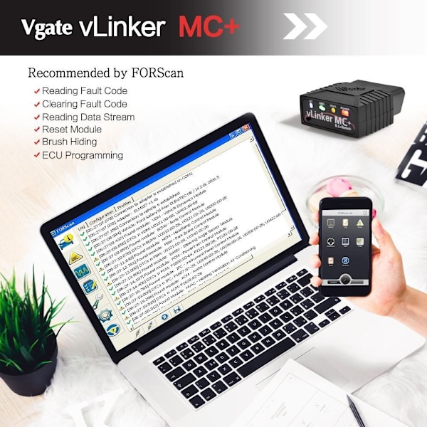 VLinker MC+ BLE 4.0 Bilscanningværktøj til Android og Apple som på billedet