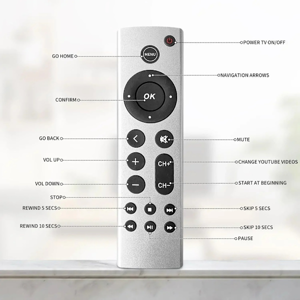 Fjärrkontroll passar för Apple TV 4K/ Gen 1 2 3 4/ HD A2843 A273 silver