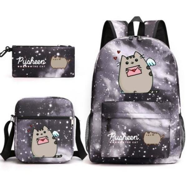 Pusheen reppu penaali olkalaukkupakkaus (3 kpl) tähti musta