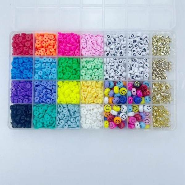 DIY platta Lerpärlor set runda polymerlerpärlor för smyckestillv Som bilden visar