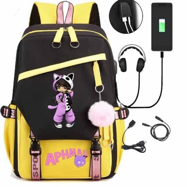 Aphmau ryggsäck barn ryggsäckar ryggväska med USB uttag 1st gul