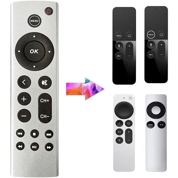 Fjärrkontroll passar för Apple TV 4K/ Gen 1 2 3 4/ HD A2843 A273 silver