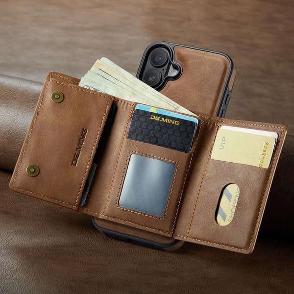 (För iPhone 16 Pro Max) DG.MING M6 Serien Magnetiskt Plånboksfod svart