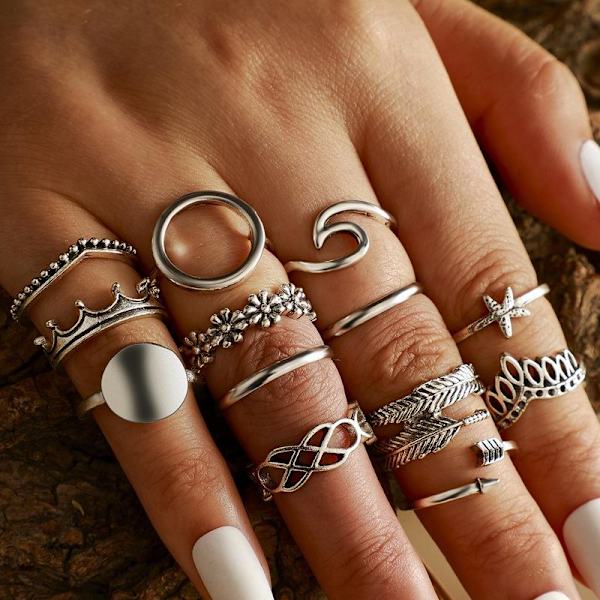All fingers ring ringar set med olika mönster