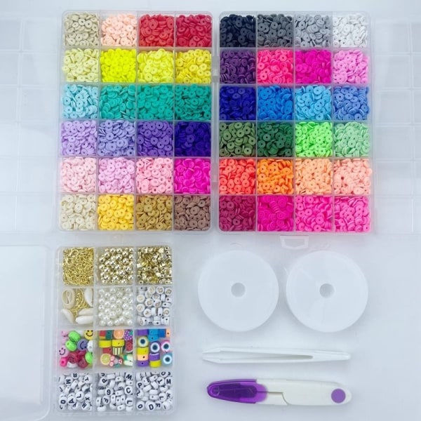 12000 stk Flat Clay Beads sett med runde polymer leireperler for gjør-det-selv-smykker som bildet viser