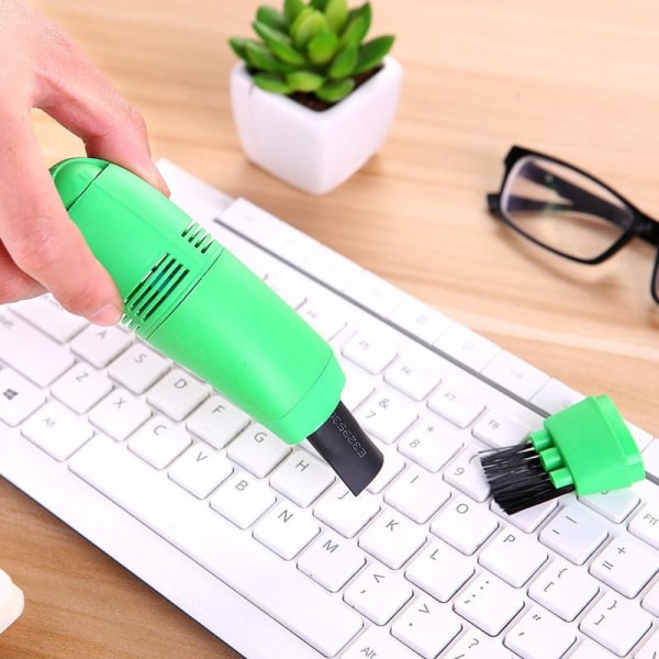 USB ministøvsuger for tastatur og bil med børste grønn