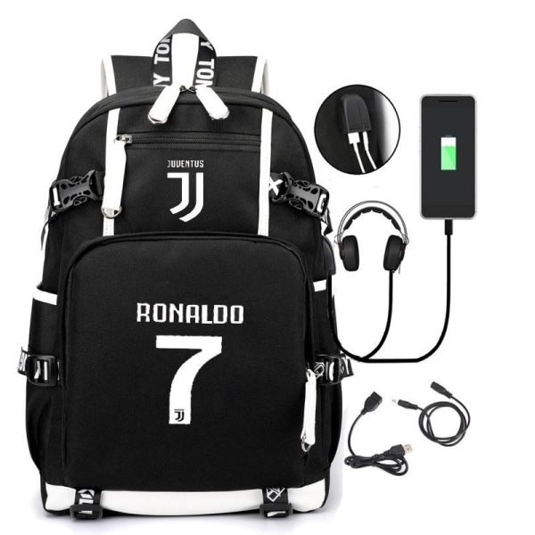 ronaldo 7 rygsæk børn rygsække rygsæk med USB stik 1 stk sort skinnende 2