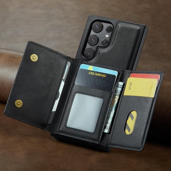 (For iPhone 14 Plus) DG.MING M5-serien Avtakbart Lommebokdeksel lilla