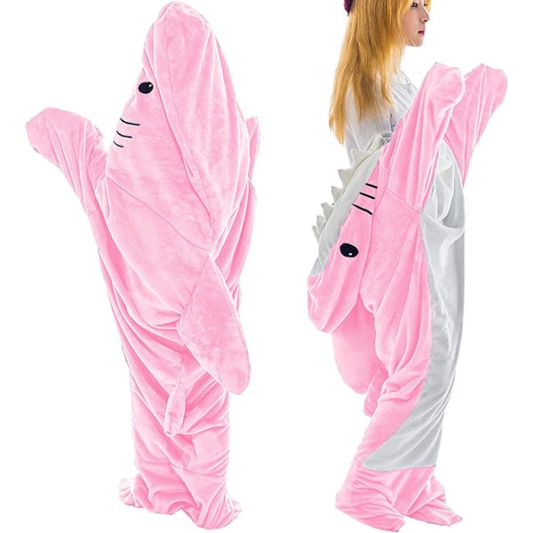 Haj filt pyjamas Shark Blanket Hoodie Vuxen Shark Adult Bärbarfi Rosa XXL (200*90cm)