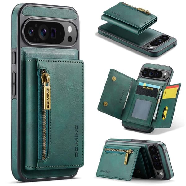 (For iPhone 14 Pro) DG.MING M5-serien avtakbart lommebokdeksel m grønn
