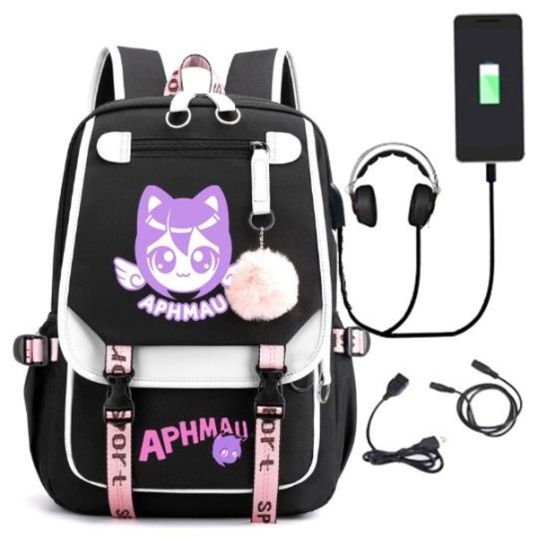 Aphmau reppu lasten reput reppu USB-liitännällä 1kpl musta 3