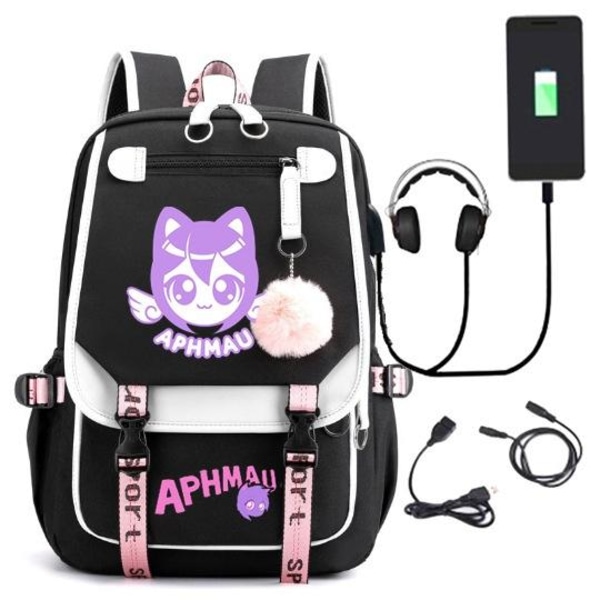 Aphmau ryggsäck barn ryggsäckar ryggväska med USB uttag 1st svart 3