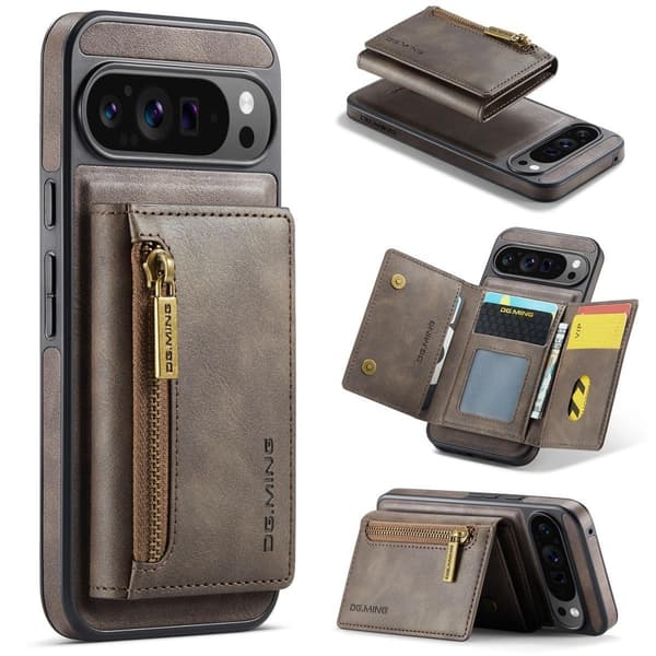 (For iPhone 16 Pro Max) DG.MING M5-serien avtakbart lommebokfodral kaffe