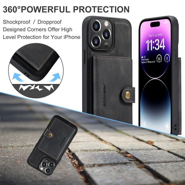 (Til iPhone 12) Tyndt tegnebogs etui til telefon med kortpladser og støttefod, stødabsorberende beskyttelse blå