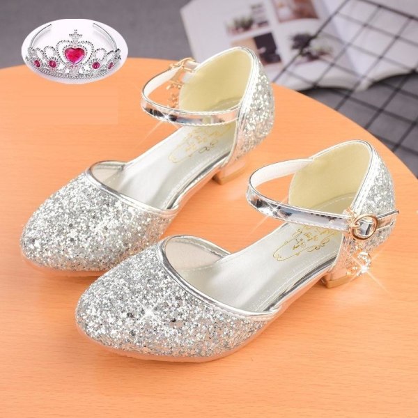 elsa prinsesse sko barn pige med pailletter sølv farvet 21,5 cm / størrelse 34