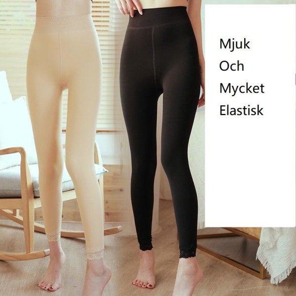 Fleece fodrade leggings damasker för dam högmidja scrunch yoga l Svart 280g