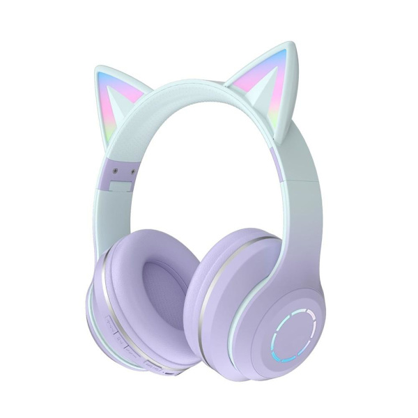 kattöron headset sladdlösa katt bluetooth hörlurar lila