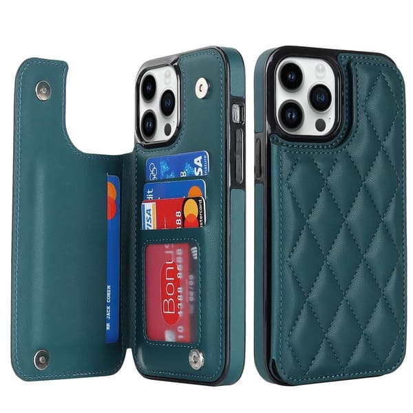 (For iPhone 13 mini) Holdbart mobildeksel med kickstand og RFID-s mørkegrønn