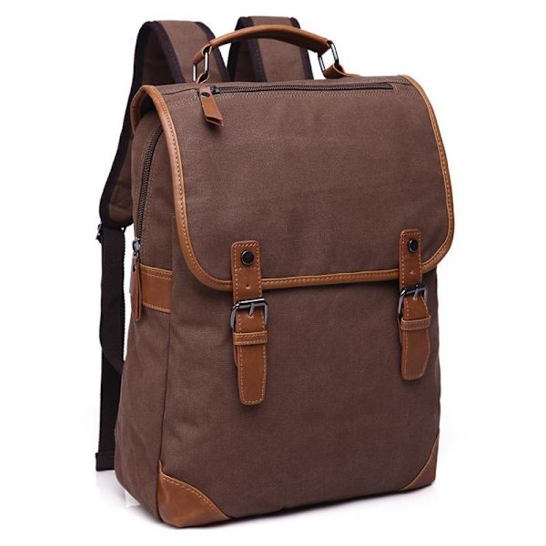 Herr vintage canvas ryggsäck stor kapacitet skolryggsäck svart k Kaffe