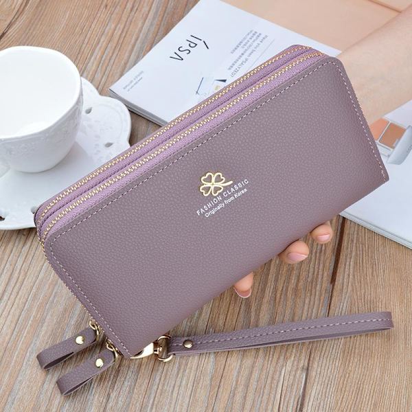 Baellerry Women Clutch Bags Mode Double Zipper Telefonväska PU l Rosa 19.5cm*9.5cm*4cm