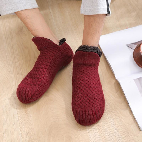 lämpimät neulotut sukat liukumattomat sukat mukavat fleece-sukat sisällä viininpunainen 43-45