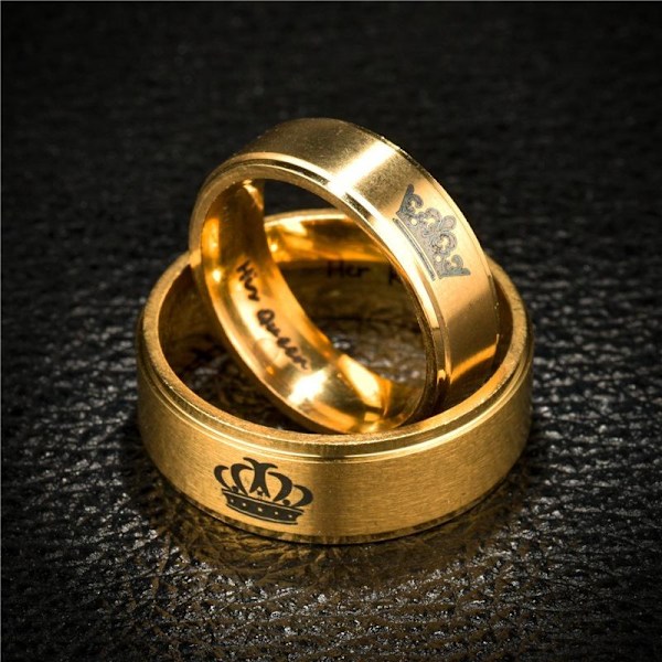 Fantastisk dobbelt kronring - 3D guld bånd af titanstål og 2-tonet guld 6mm hans dronning nr. 10