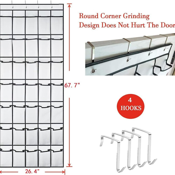 Sko-oppbevaring over døren - hengende oppbevaring for sko, maksimer u 14 lommer hvit