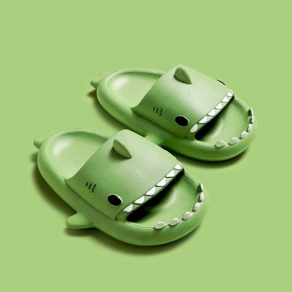 tøfler haj shark slippers shark slides barnetøfler grønne 150 (innvendig 15 cm)