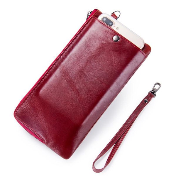 Lyxig äkta läder Damväska RFID Long Clutch Purse Card Holder Mob Grön