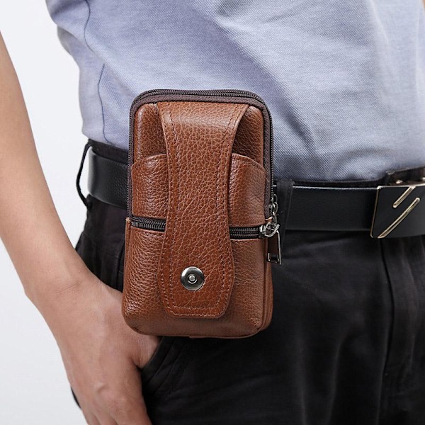 Män läder midja väska multifunktions-Fanny Pack stor kapacitet b Som på bilden 1 brown 3 layer