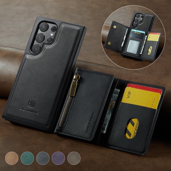(For iPhone 14 Plus) DG.MING M5-serien Avtakbart Lommebokdeksel kaffe