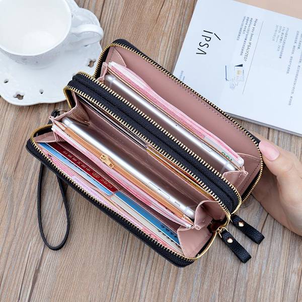 Baellerry Women Clutch Bags Mode Double Zipper Telefonväska PU l Grå färg 19.5cm*9.5cm*4cm