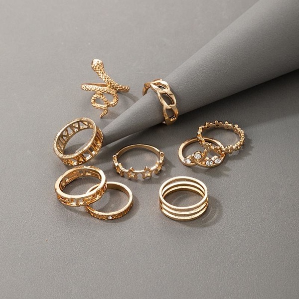 All fingers ring ringar set med olika mönster