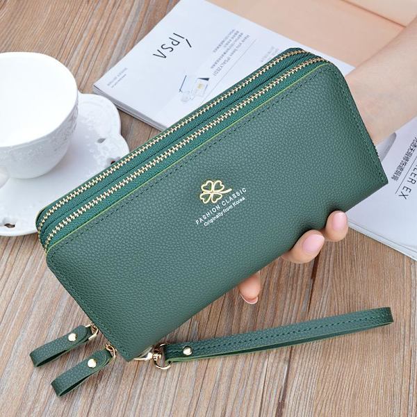 Baellerry Women Clutch Bags Mode Double Zipper Telefonväska PU l Grön 19.5cm*9.5cm*4cm