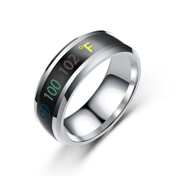 Temperaturbeständighet Par Ring 925 Sterling Silver Fashion Fahr fahrenheit 8mm svart nr 7
