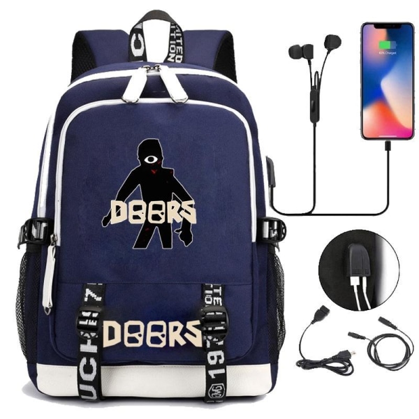 døre roblox rygsæk børn rygsække rygsæk med USB stik 1s blå 2