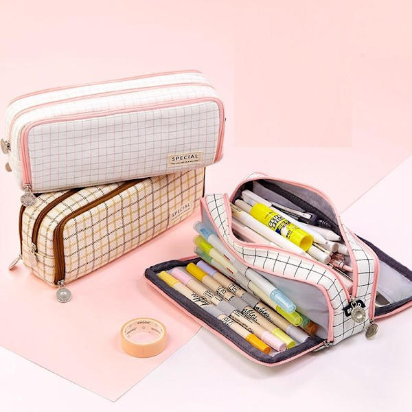 Pennfodral Barn Pencil Case Pennväska Stor Kapacite Fyrkantig Pe Rutig