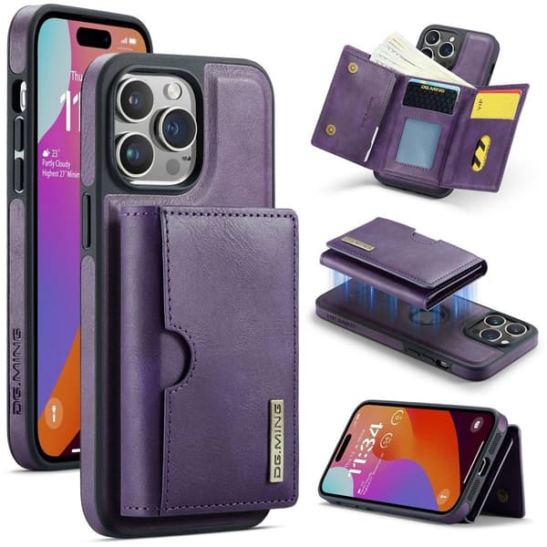 (Til iPhone 15 Plus) DG.MING M6 Serien Magnetisk Pung Etui lilla
