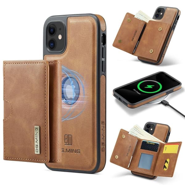 (Til iPhone 15 Plus) DG.MING M6 Serien Magnetisk Pung Etui kaffe