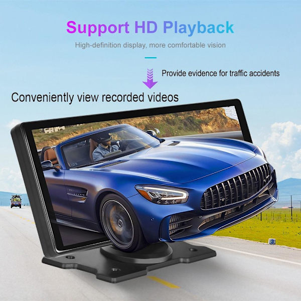 10,26 tum dashcam touchskärm med trådlös android auto / carplay med 128G minneskort