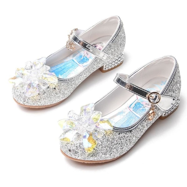 prinsessesko elsa sko børnefestsko sølvfarvede 21 cm / størrelse 34