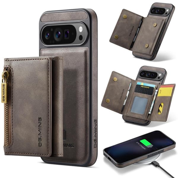 (Til iPhone 16 Plus) DG.MING M5-serien aftagelig pung-etui kaffe