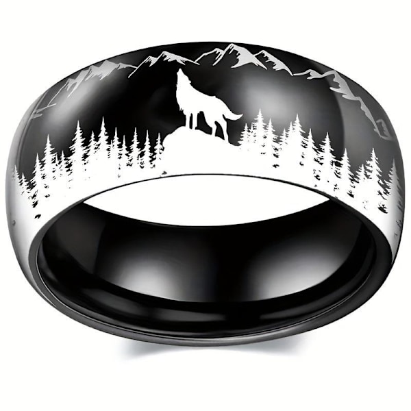 Forest Wolf King Laser Cut Rostfritt Stål Mode Ring - Unik Wildl 8mm black arc wolf king nr 6