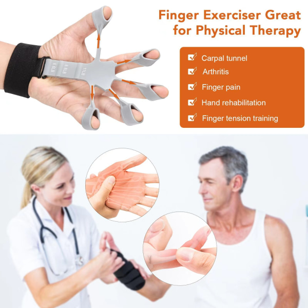 Fingertränare finger träning tränare träningsfinger med 6 olika 1st/Svart+1st/Grå
