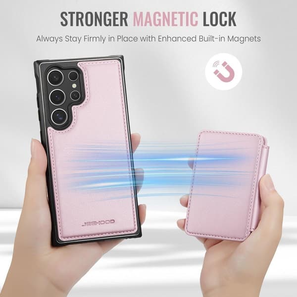 (Til Samsung Galaxy S20 Plus) 2-i-1 magnetisk kortholder til mobil med RFID-beskyttelse og stativ. sort