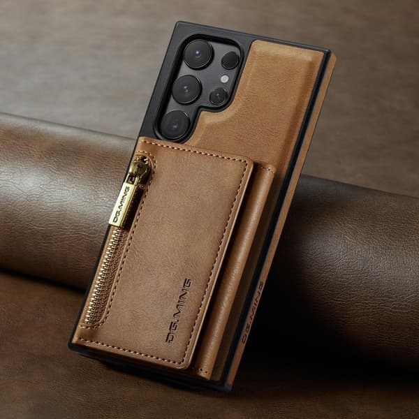 (For iPhone 16 Plus) DG.MING M5-serien Avtakbart Lommebokdeksel brun